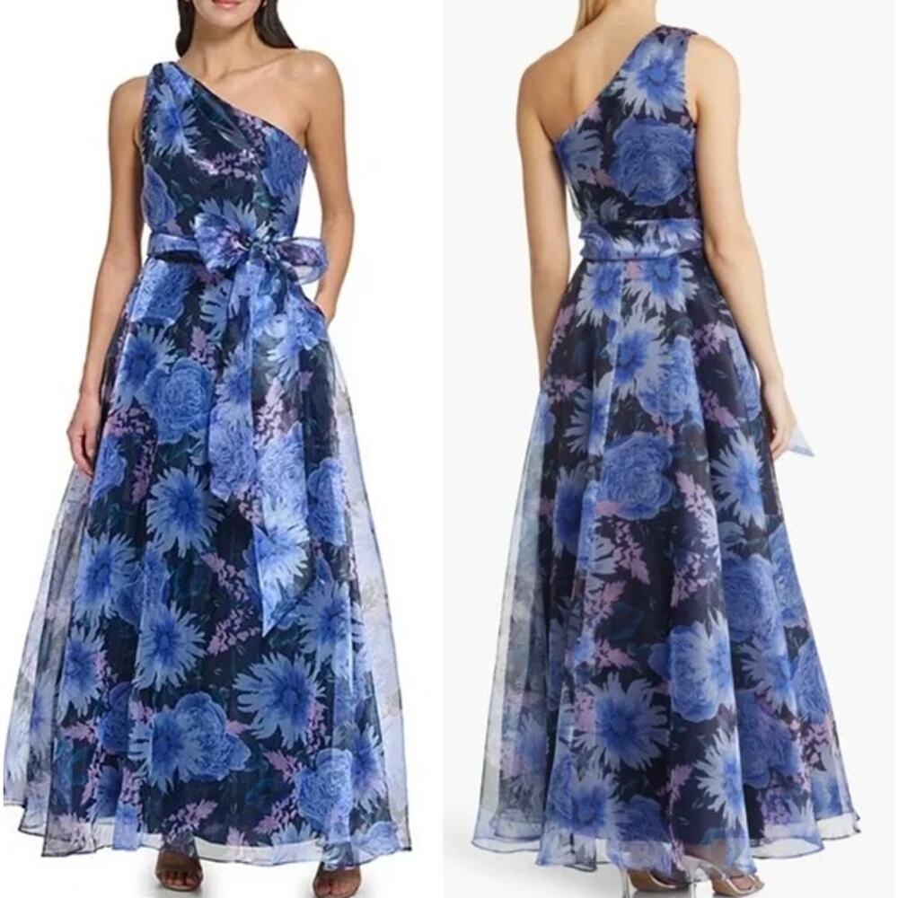 Eliza J One-Shoulder Blue Floral Maxi Dress